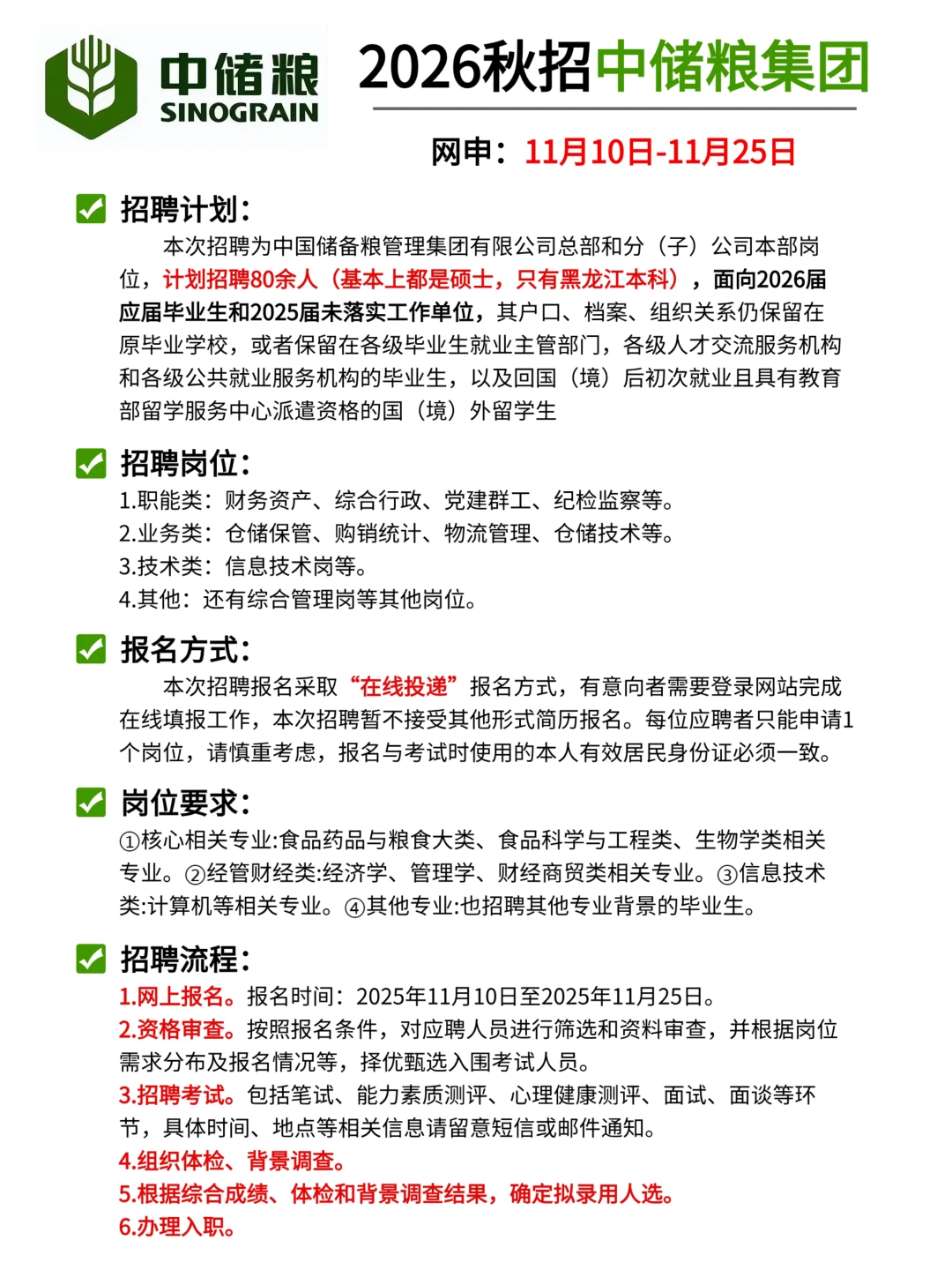 26届秋招【中储粮集团】招聘流程公布‼️