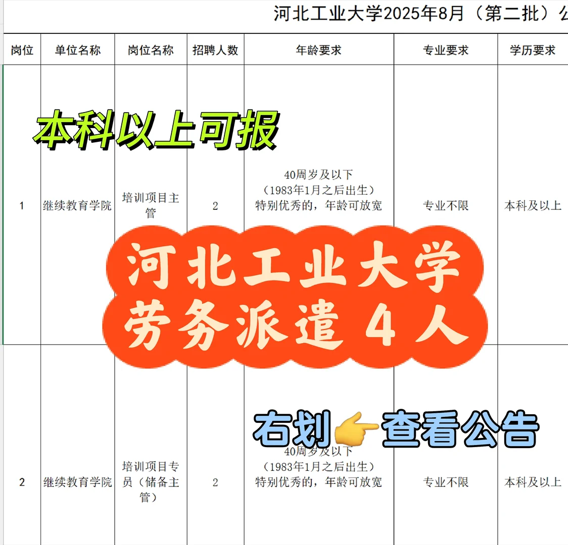 河北工业大学招聘劳务派遣 4 人