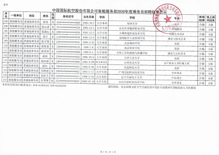 国航面试 人员公示 暗查