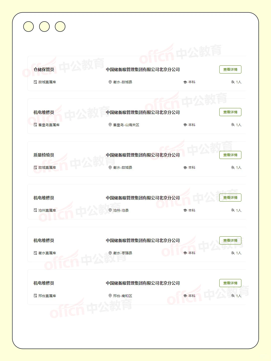 中储粮招65人！央企编制｜河北有岗