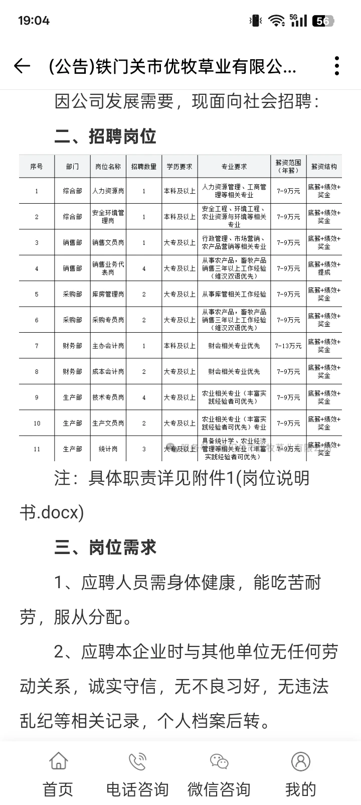 铁门关优牧草业有限公司招聘公告