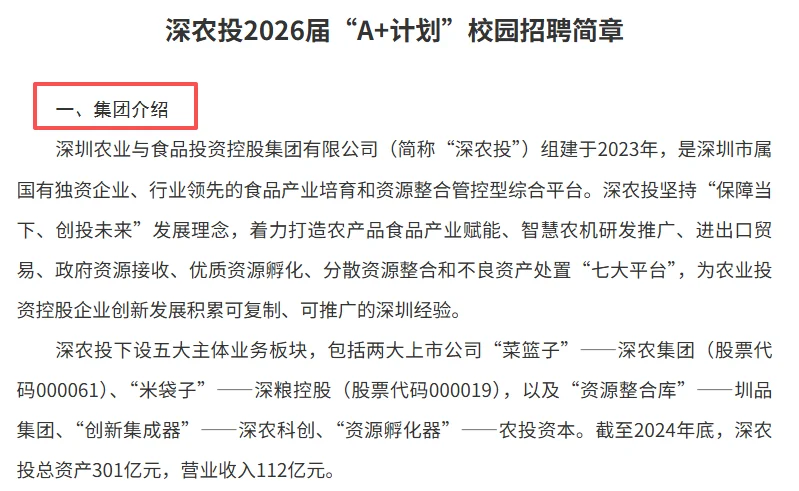 ［深圳农业与食品投资控股集团］