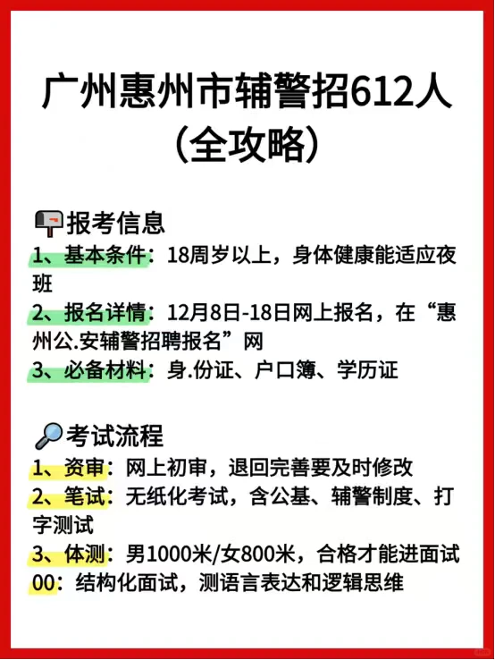 惠州市辅警招612人！（招聘全攻略）