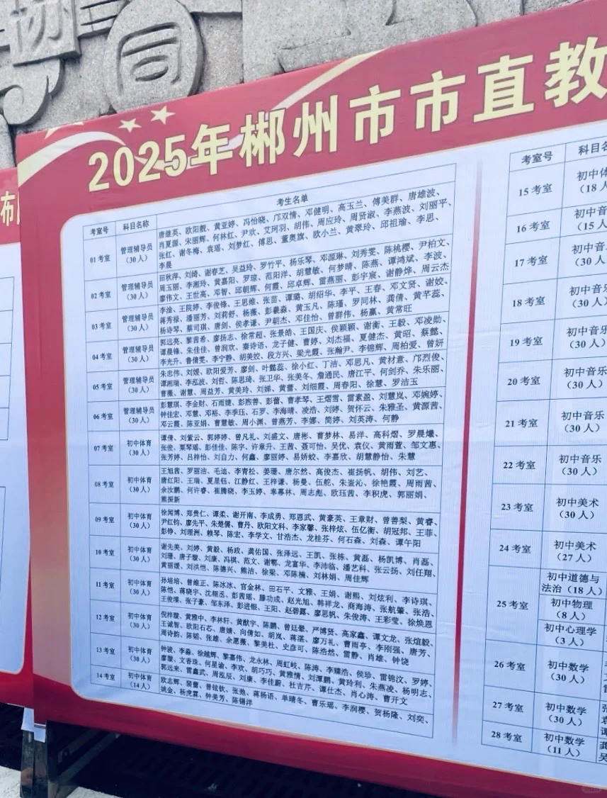 2025年郴州市直教师考场，直接出名字