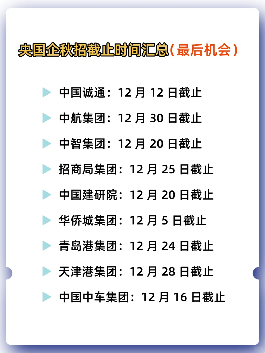 这些央国企秋招12 月全截止，留学生可报