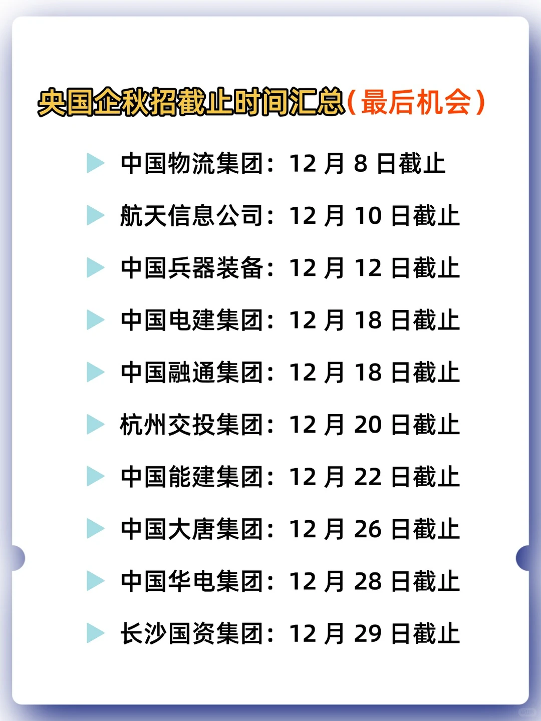 这些央国企秋招12 月全截止，留学生可报