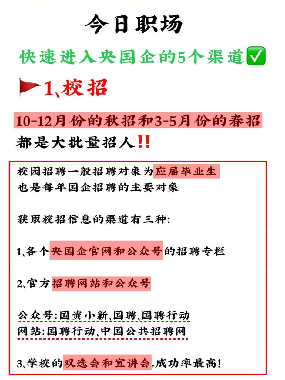 不允许还不知道这5⃣️个进入央国企的渠道❗️