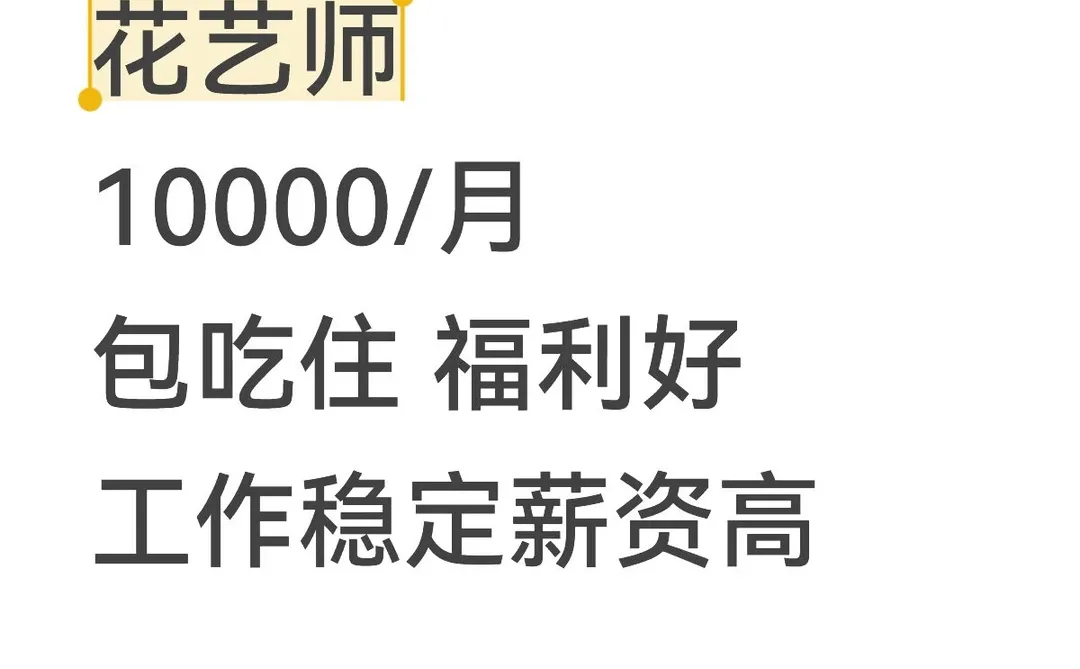 上海花艺师10000/月 包吃包住福利多