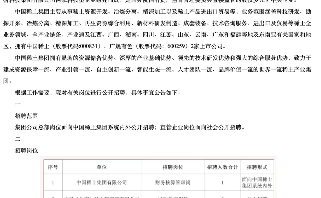 中国稀土集团 招聘 翻译岗