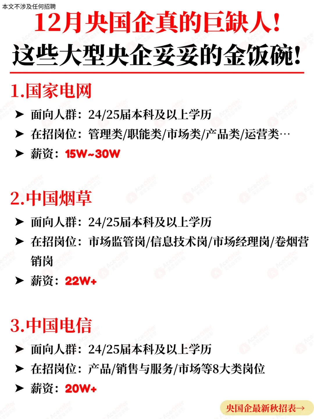 12月央国企真的巨缺人！这些央企妥妥金饭碗