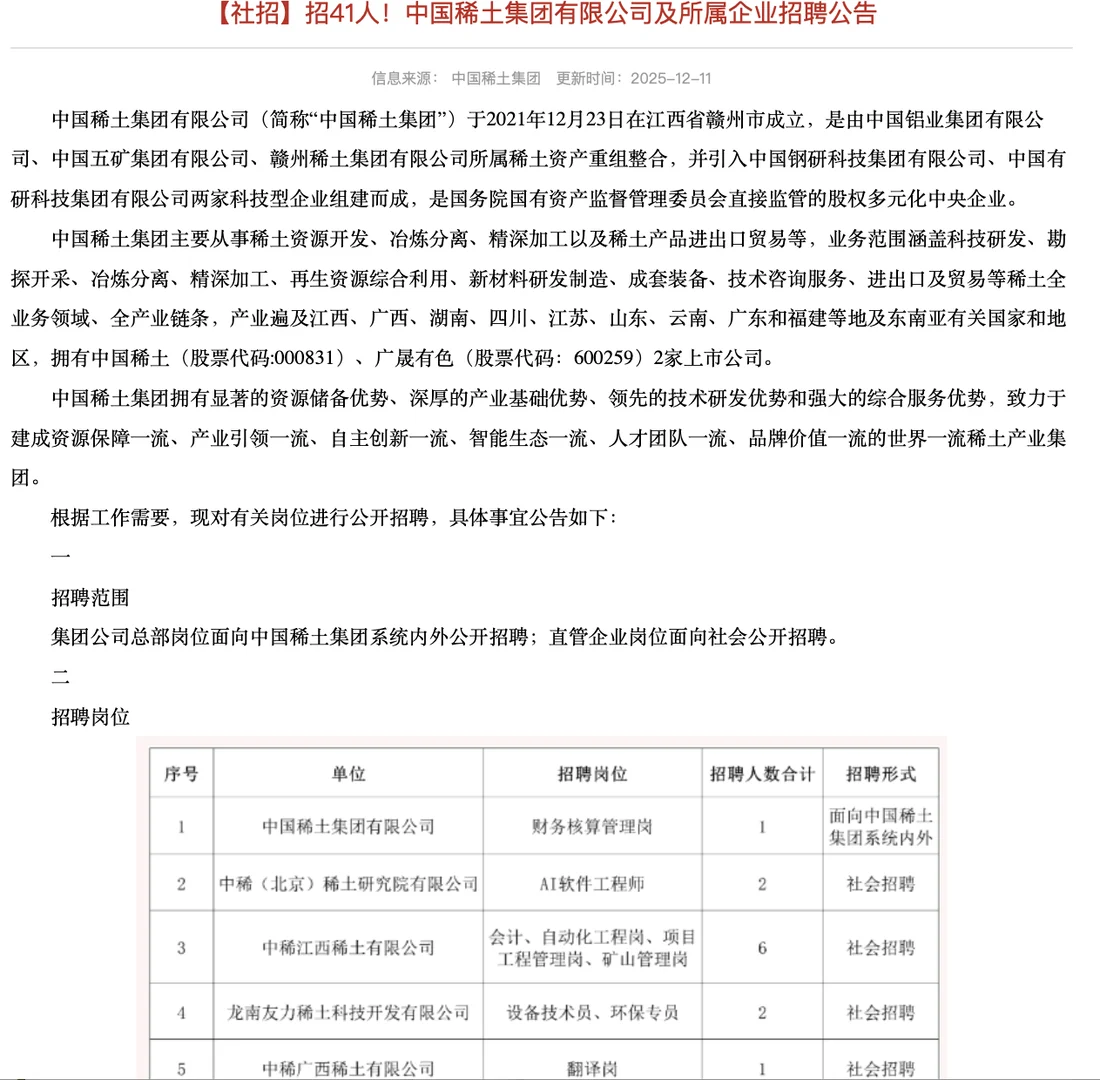 中国稀土集团 招聘 翻译岗