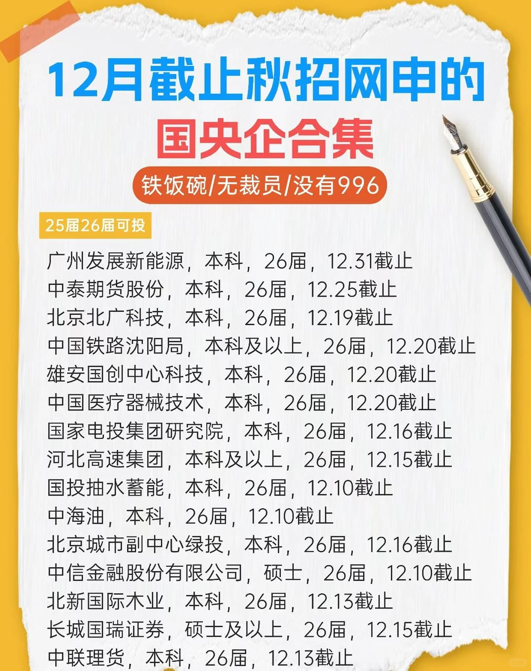 12月截止报名的央国企合集来啦