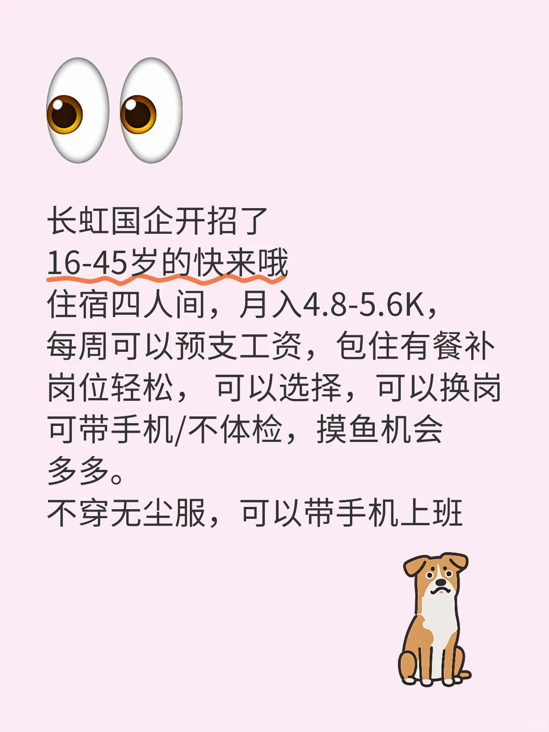 不限民族 16-50，可周预工资可带手机不体检