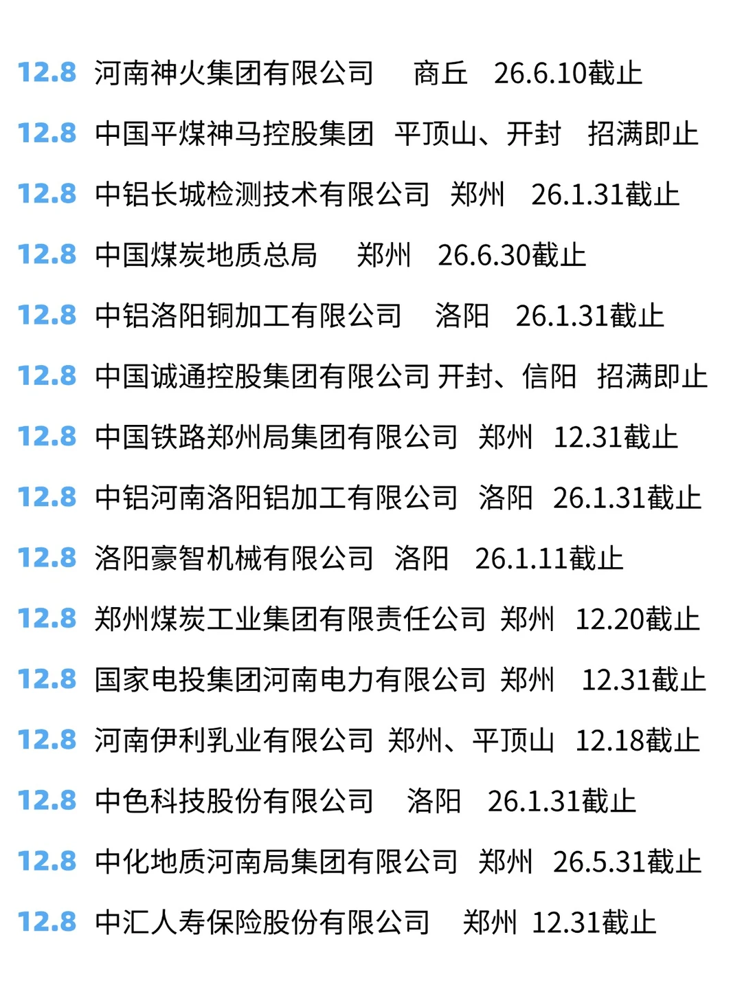 河南秋招补录没有倦怠期！12月依旧有新开