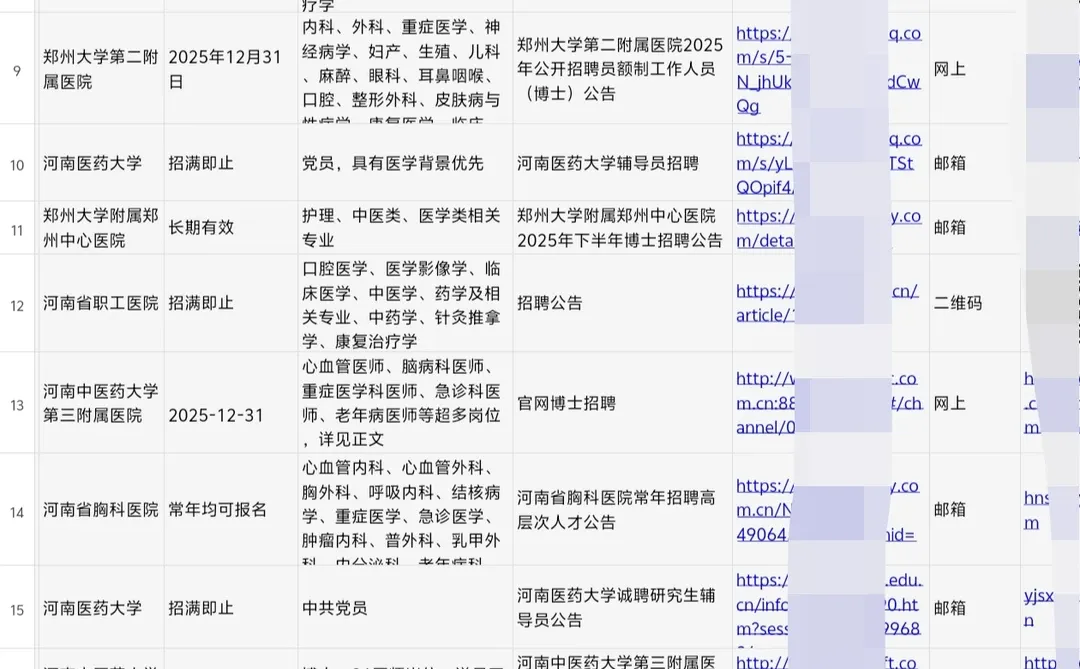 郑州正在进行招聘的30家医院