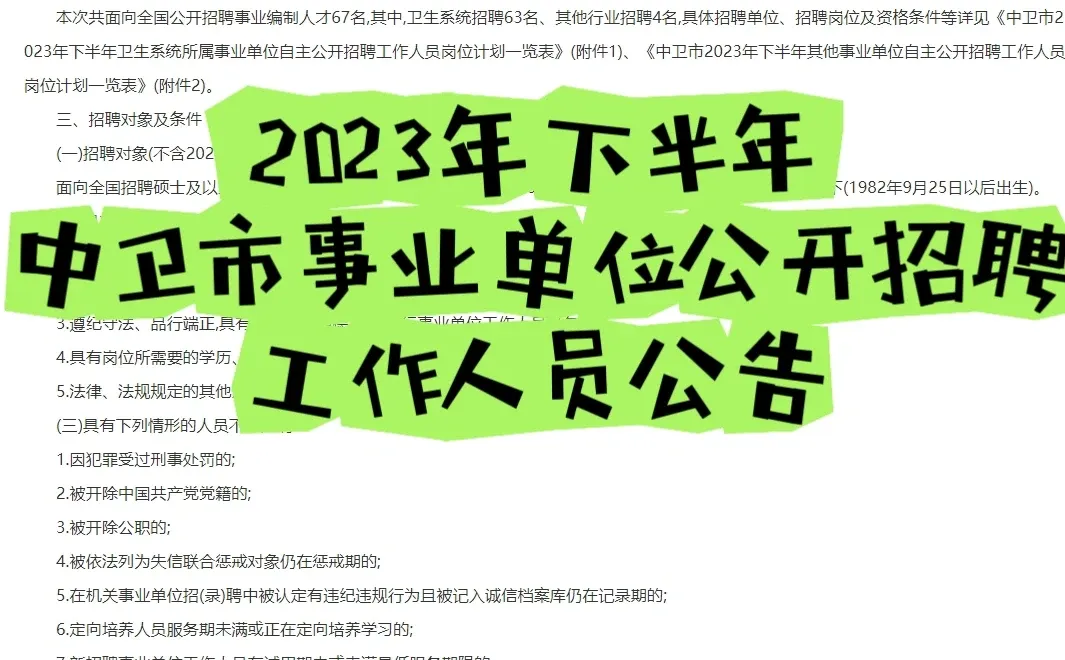 中卫事业单位招聘公告