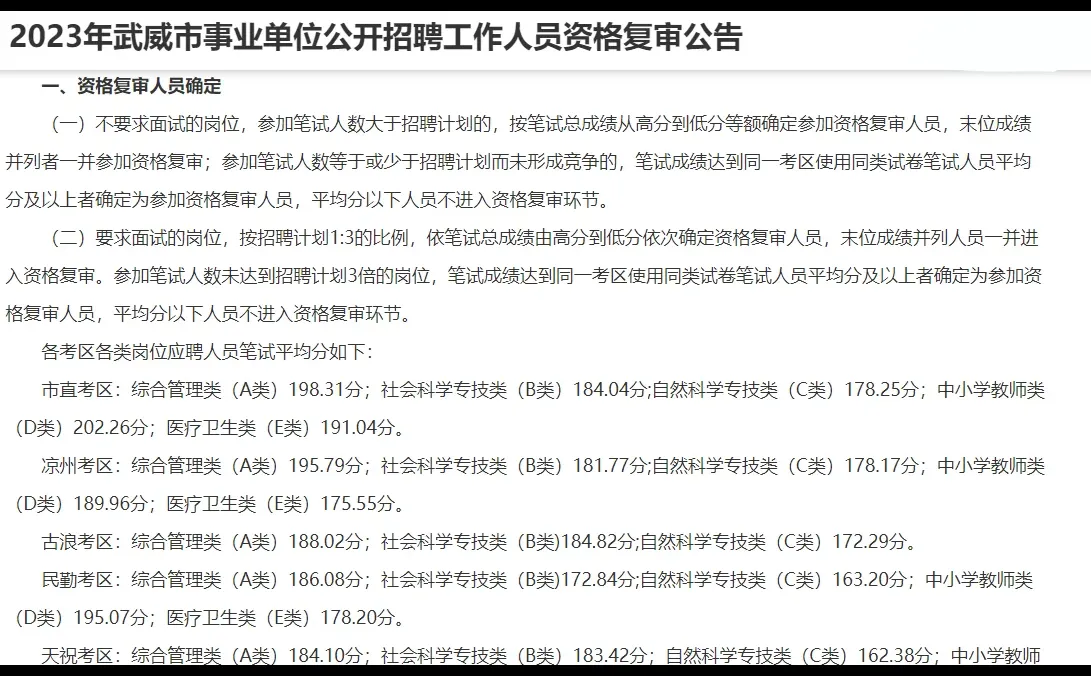 【通知】23年武威市事业单位资格复审