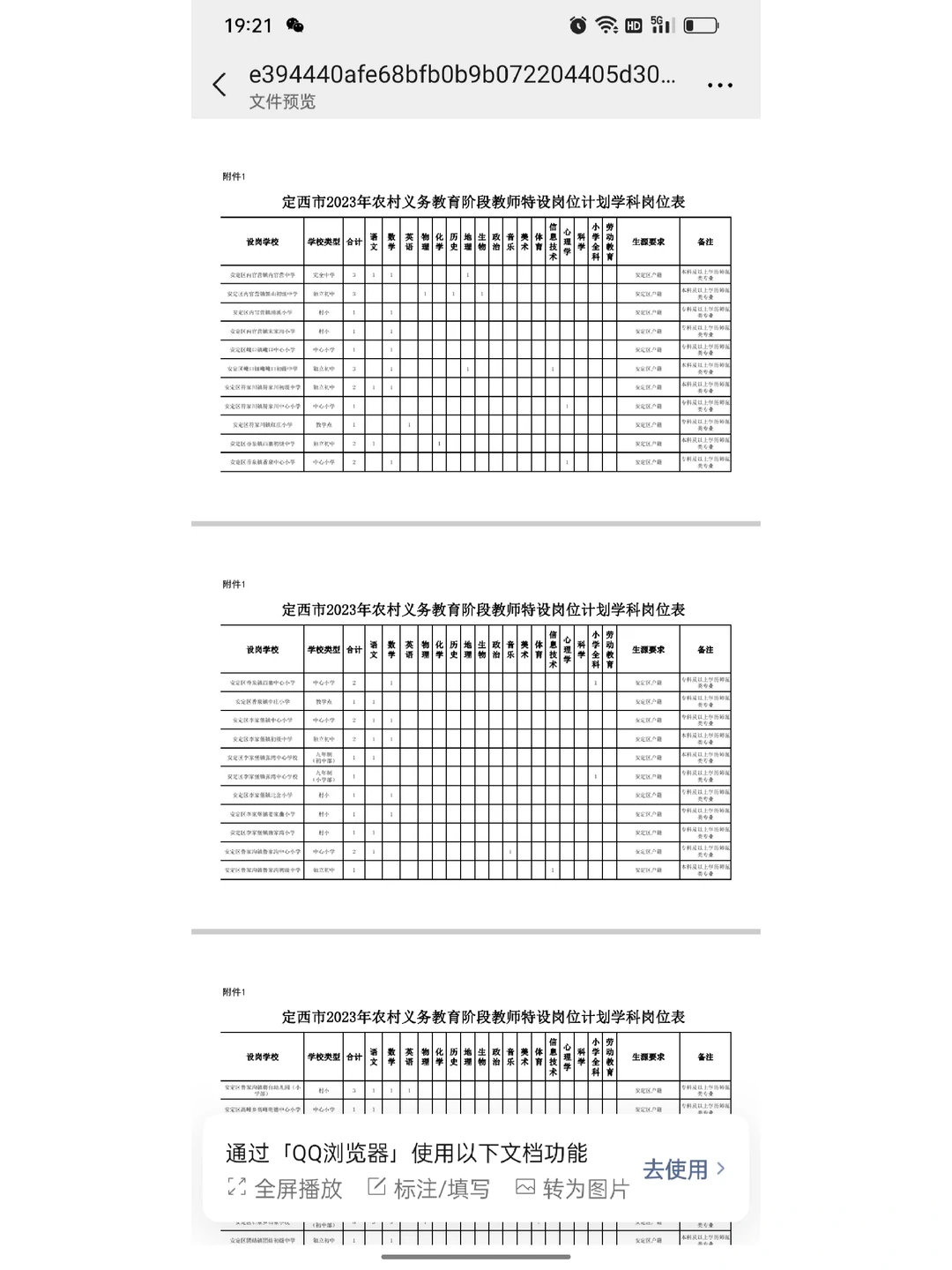 定西特岗教师招聘岗位表已出！