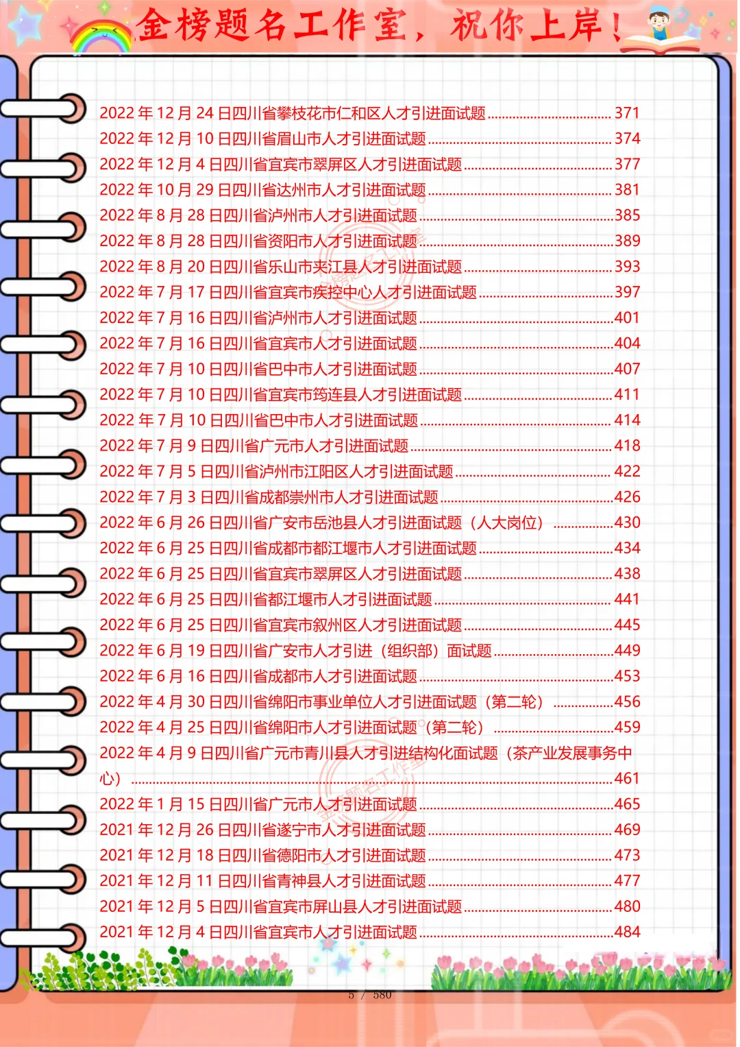 四川省眉山市人才引进历年面试题，熬夜刷完
