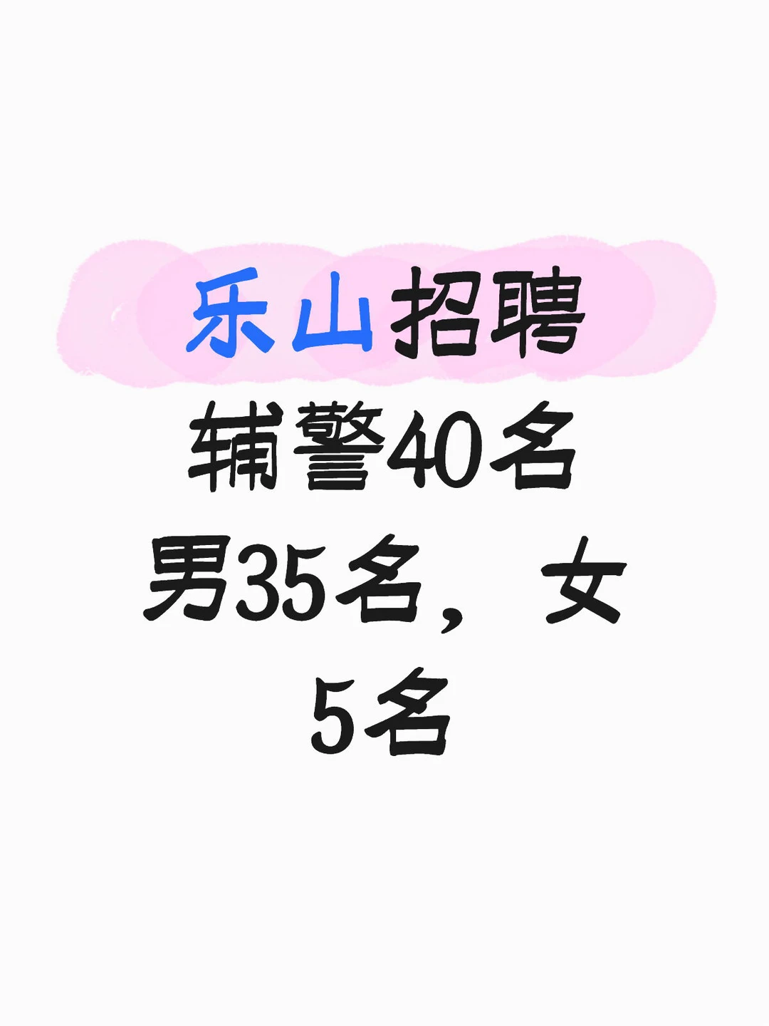 乐山招聘辅警40名，男35名，女5名