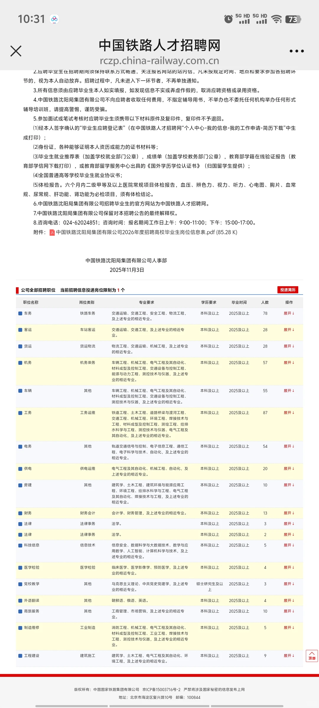 沈阳铁路局招聘