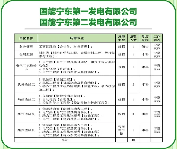宁夏电力招聘岗位表