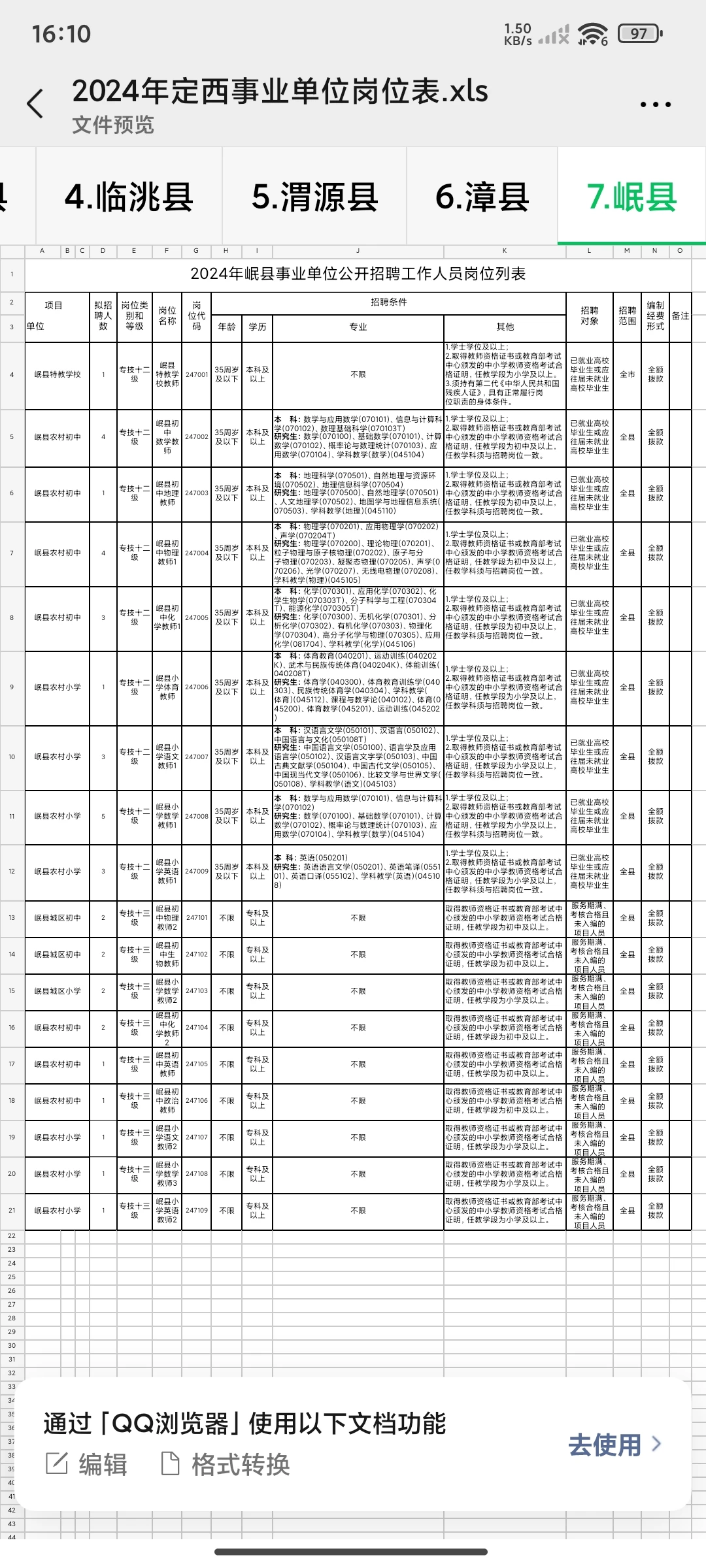 定西事业单位公告