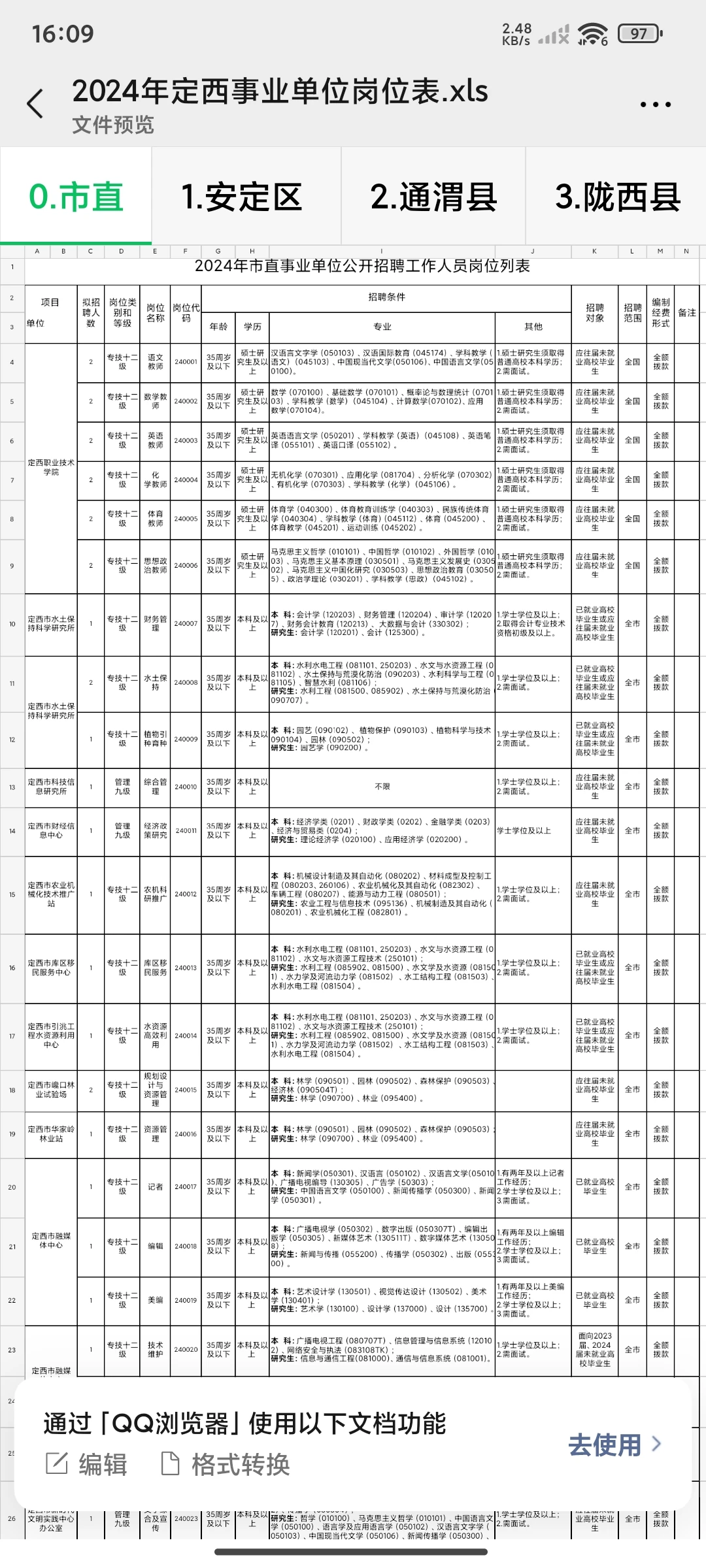 定西事业单位公告