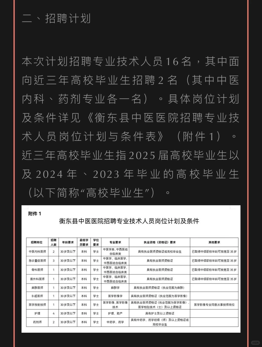 衡东县中医医院关于招聘专业技术人员的公告