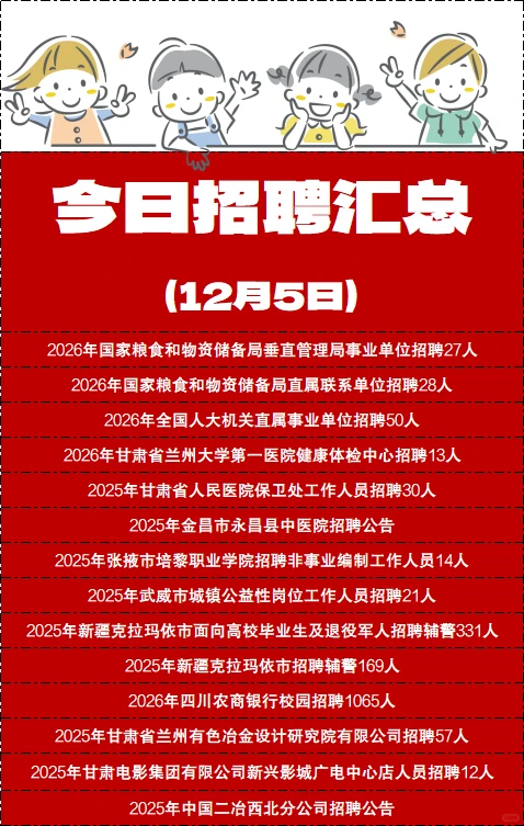 今日招聘汇总（12月5日）