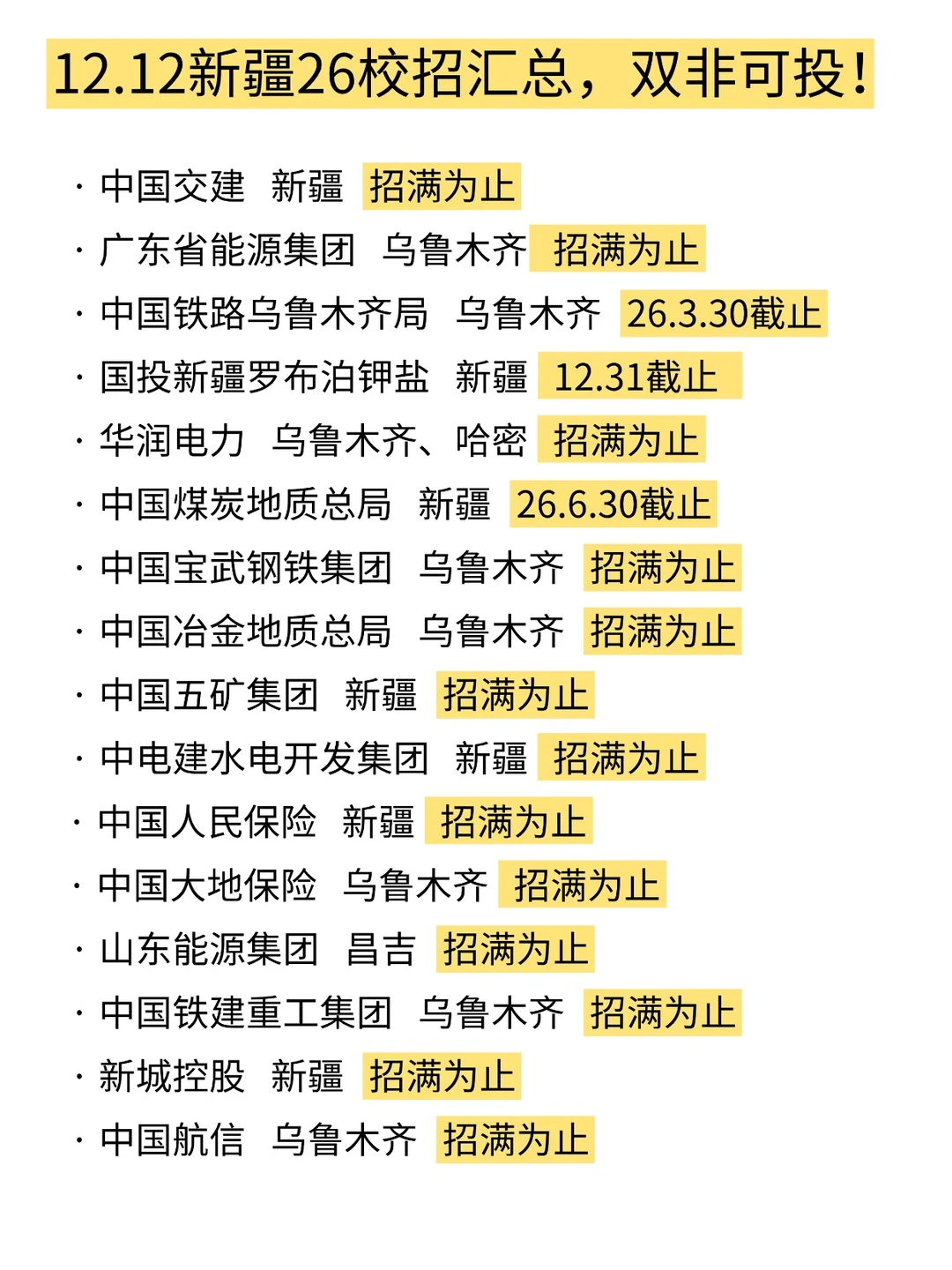 12月新开的一批新疆秋招，双非也能投！