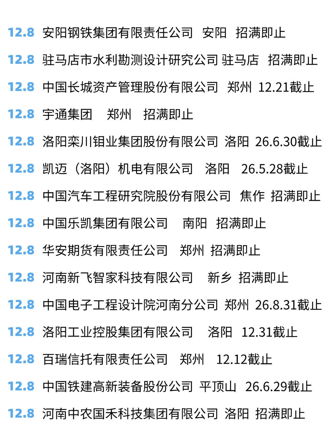 河南秋招补录没有倦怠期！12月依旧有新开