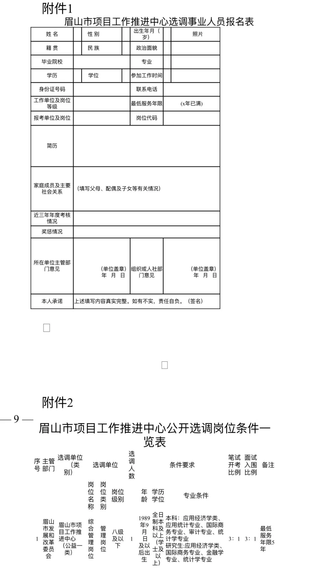 眉山市项目工作推进中心选调招聘