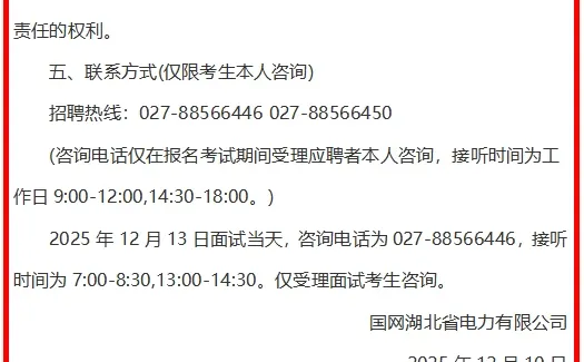国网湖北电力26年高校毕业面试公告