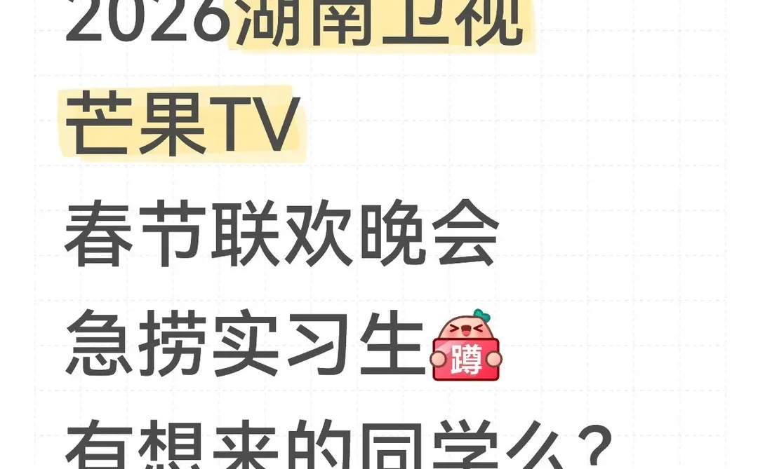 湖南卫视联欢晚会急捞实习生，多个岗位可投