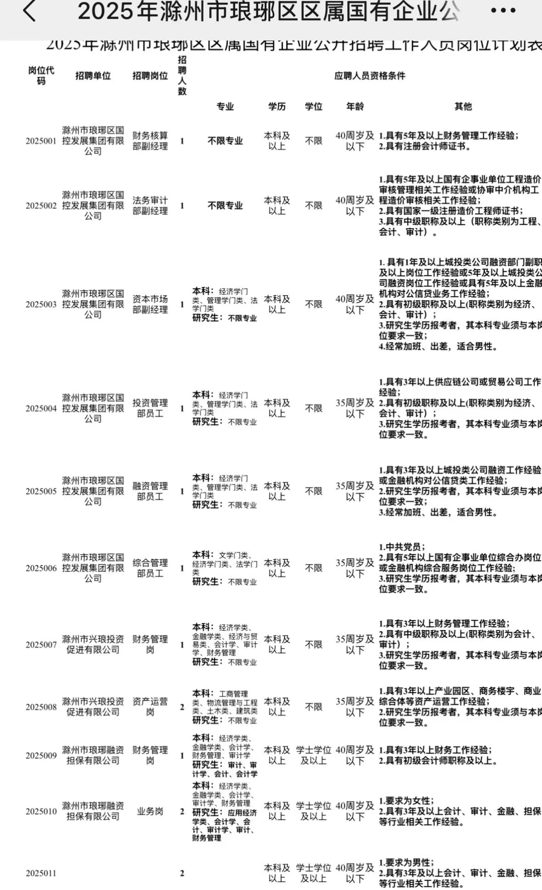 2025年度滁州市琅琊区区属国有企业公开招聘