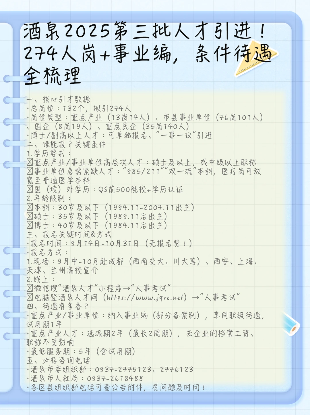 酒泉2025年第三批人才引进通知📢