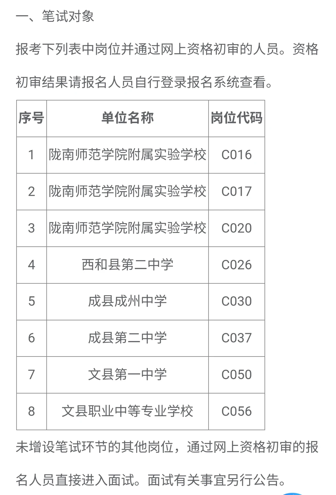 陇南教育人才引进笔试公告