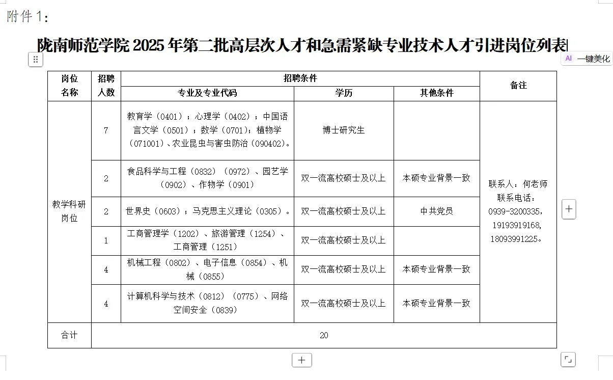 陇南师范学院人才引进公告已出
