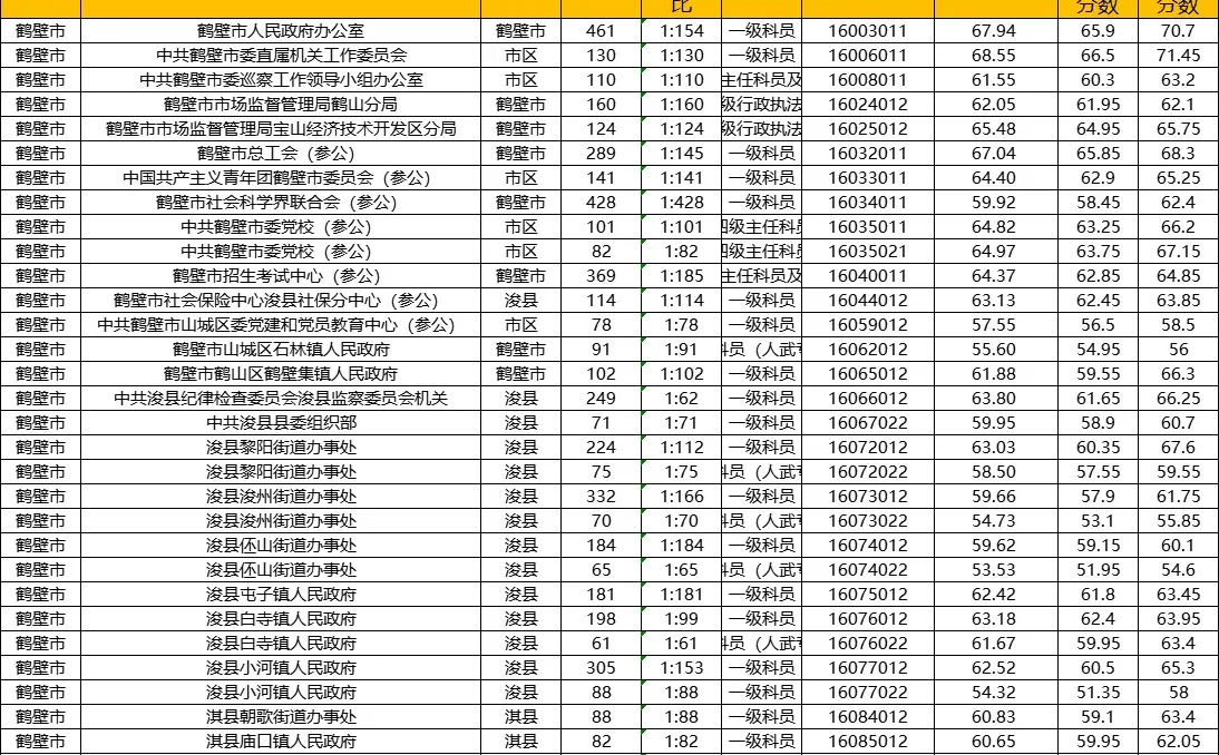 鹤壁不限专业考公岗位数据分析