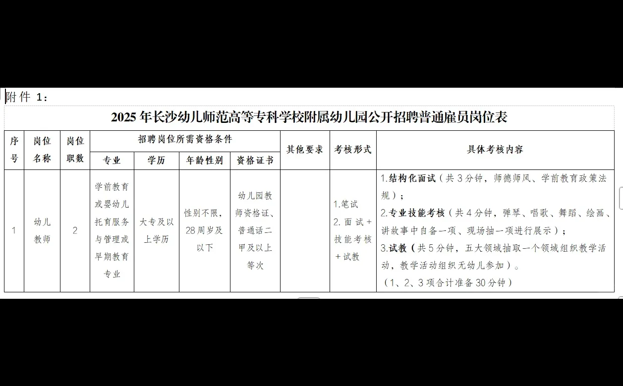 2025年长沙幼师范专科学校附属幼儿园招教师