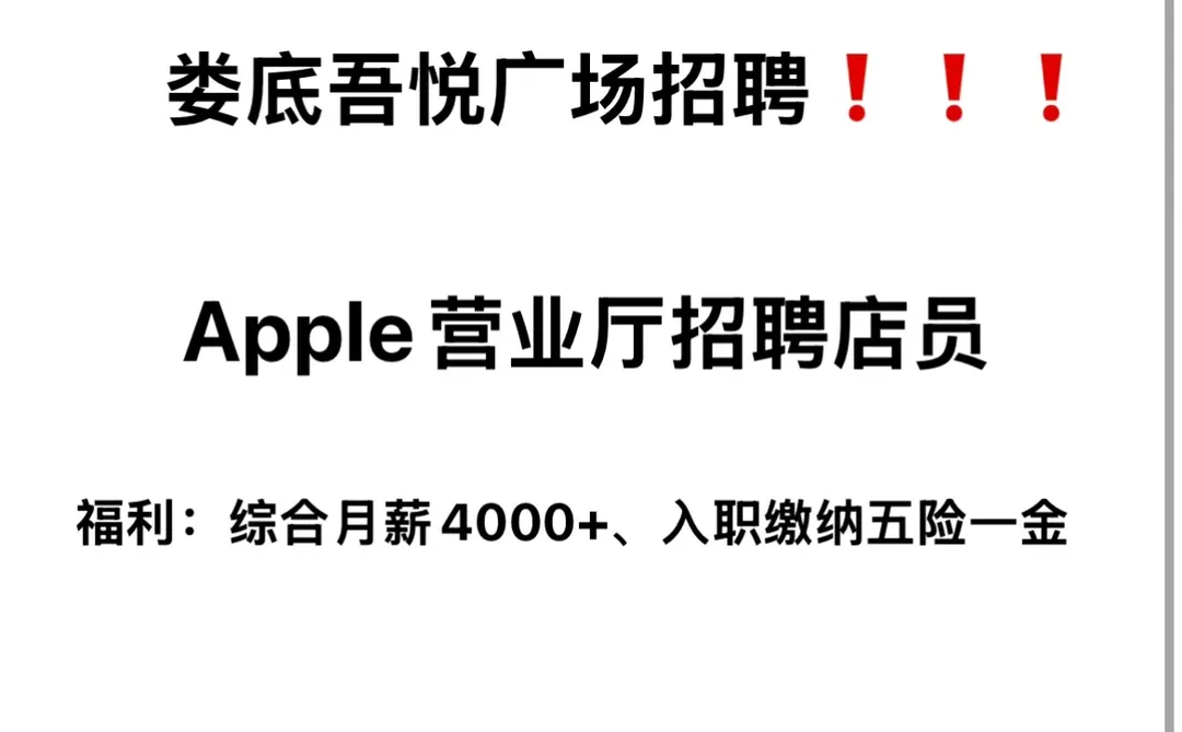 「湖南娄底吾悦招聘」Apple门店店员