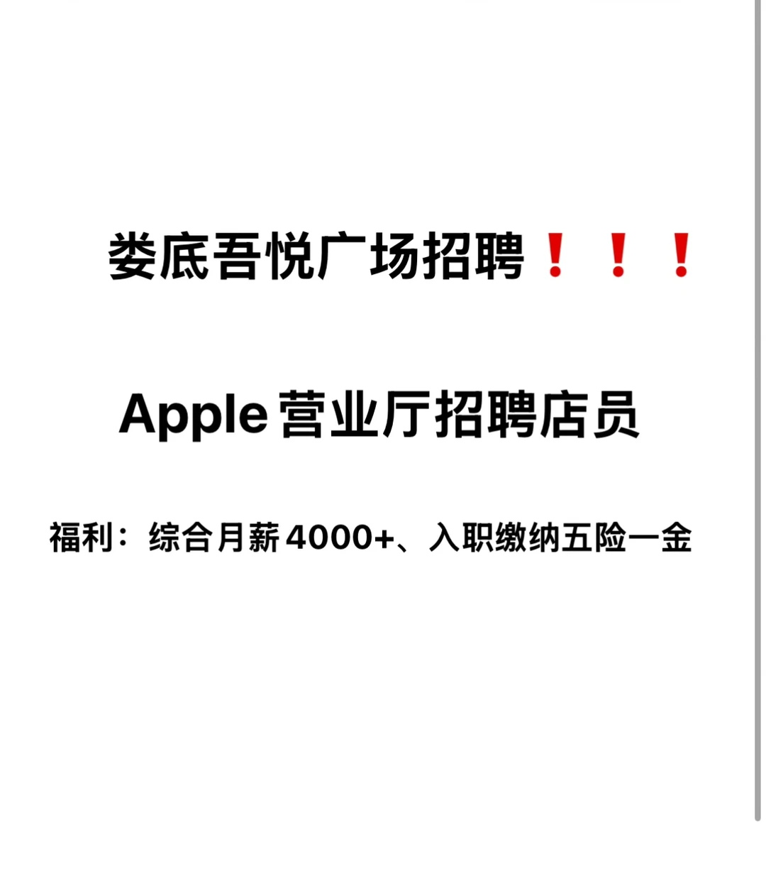 「湖南娄底吾悦招聘」Apple门店店员