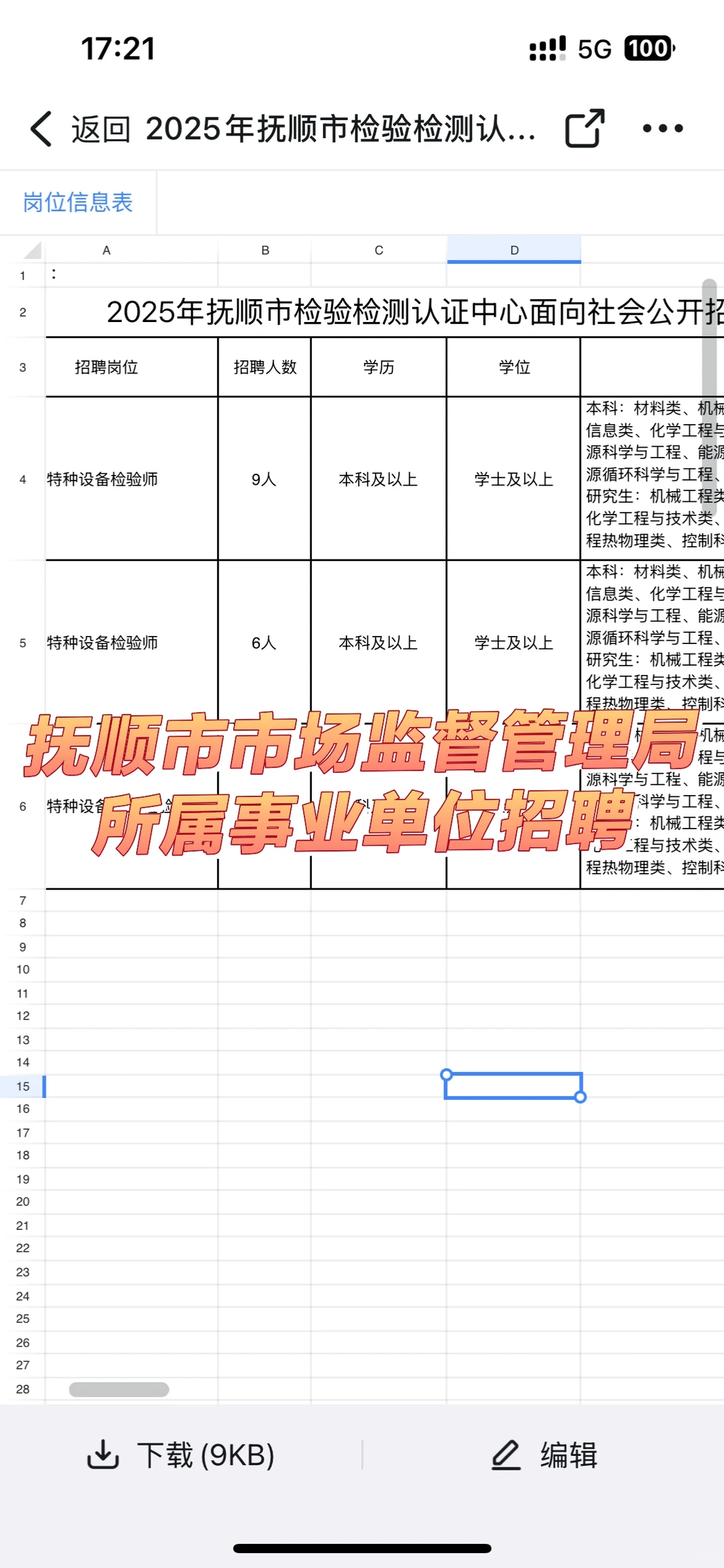 抚顺市事业单位招聘