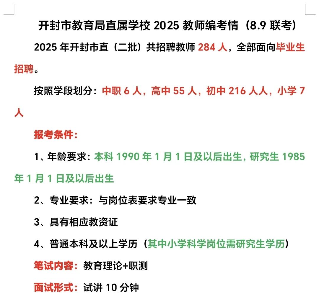 开封市直招教（8月9日联考）考情