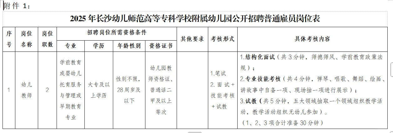 2025年长沙幼师范专科学校附属幼儿园招教师