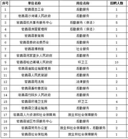 陇南宕昌县招聘公益岗41人