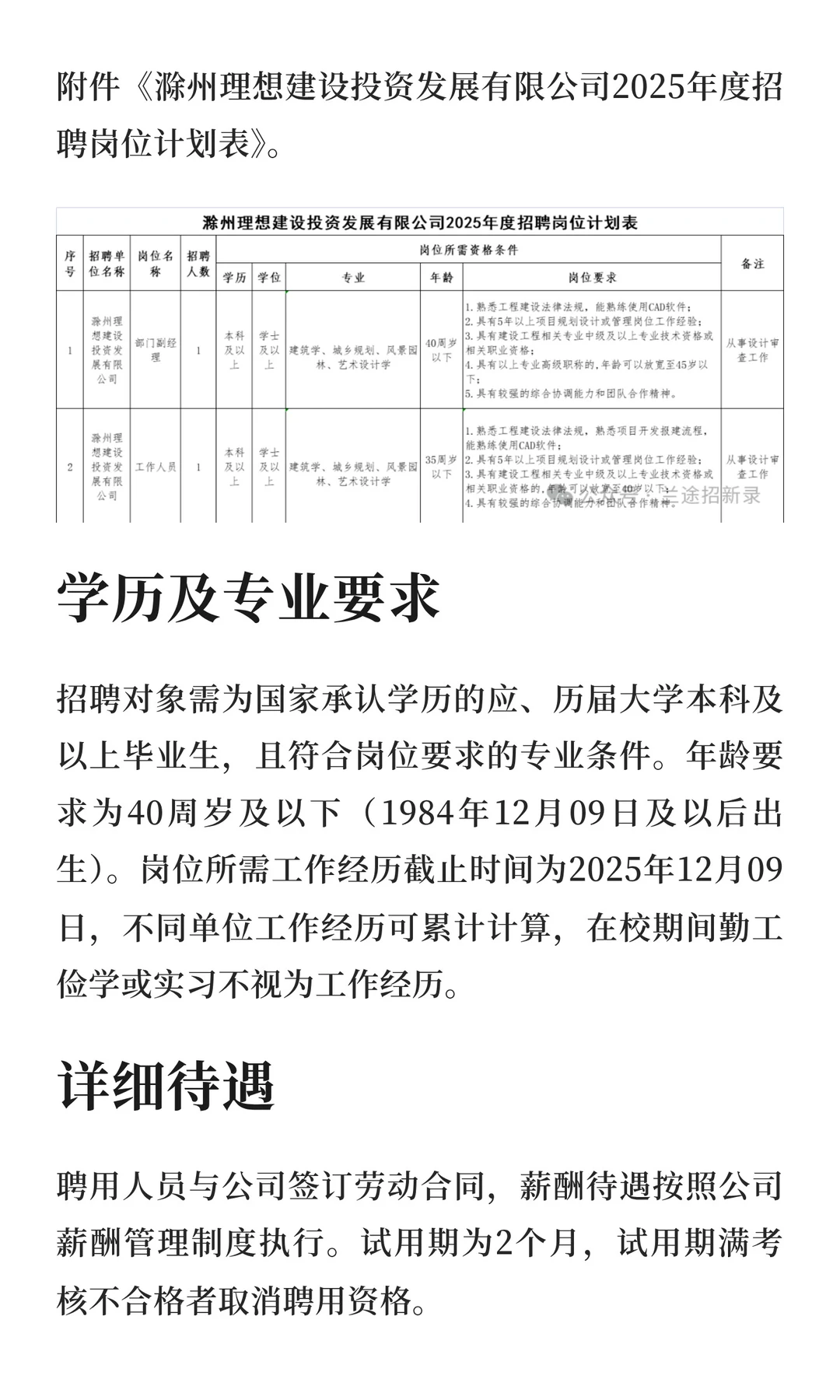 【滁州】理想建设投资发展有限公司 | 招2人