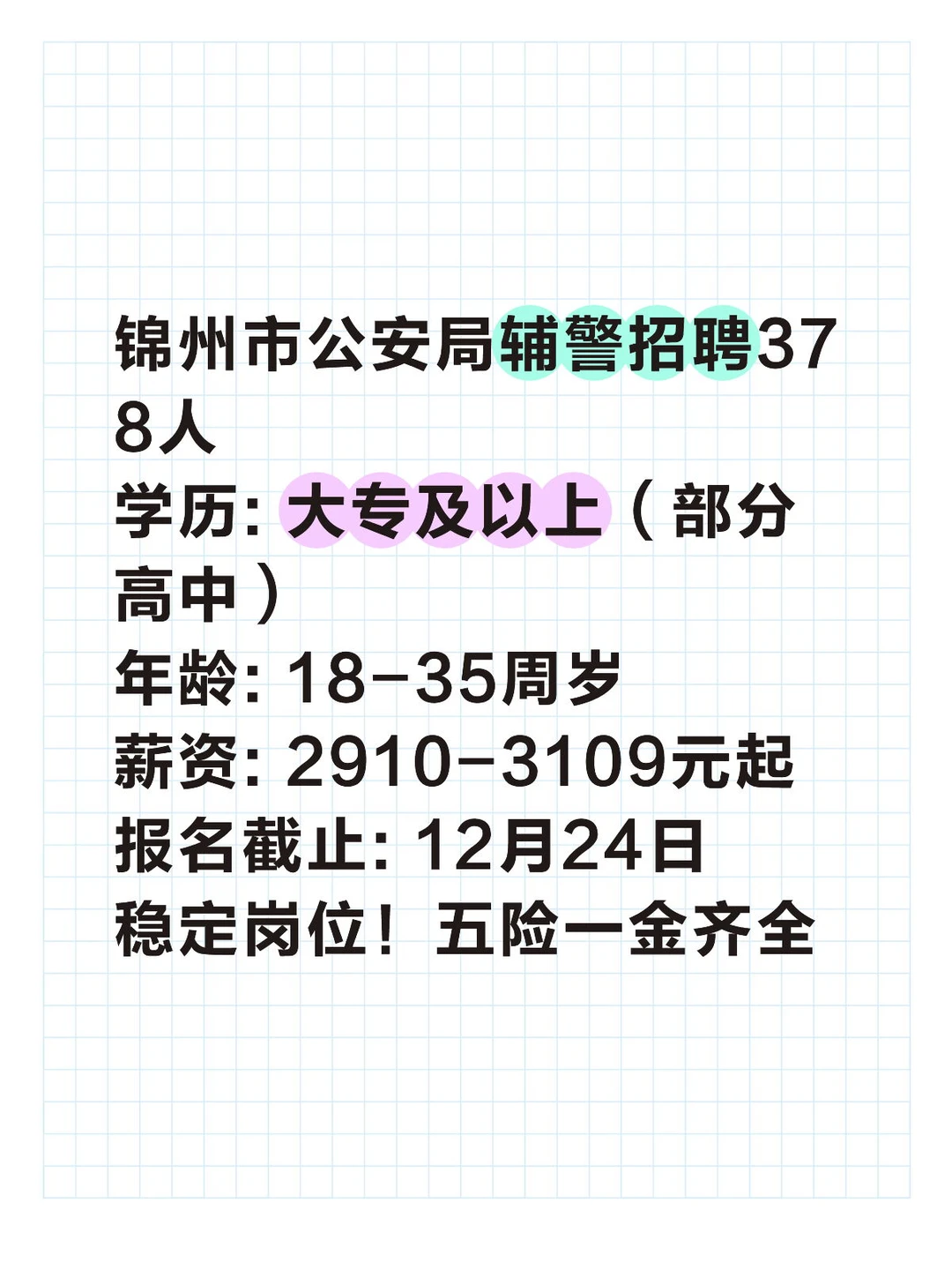 锦州👮‍♂️辅警招378人！