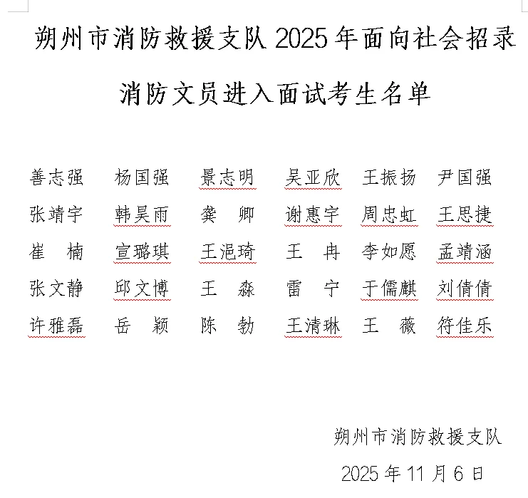 🔥朔州消防文员面试名单已出